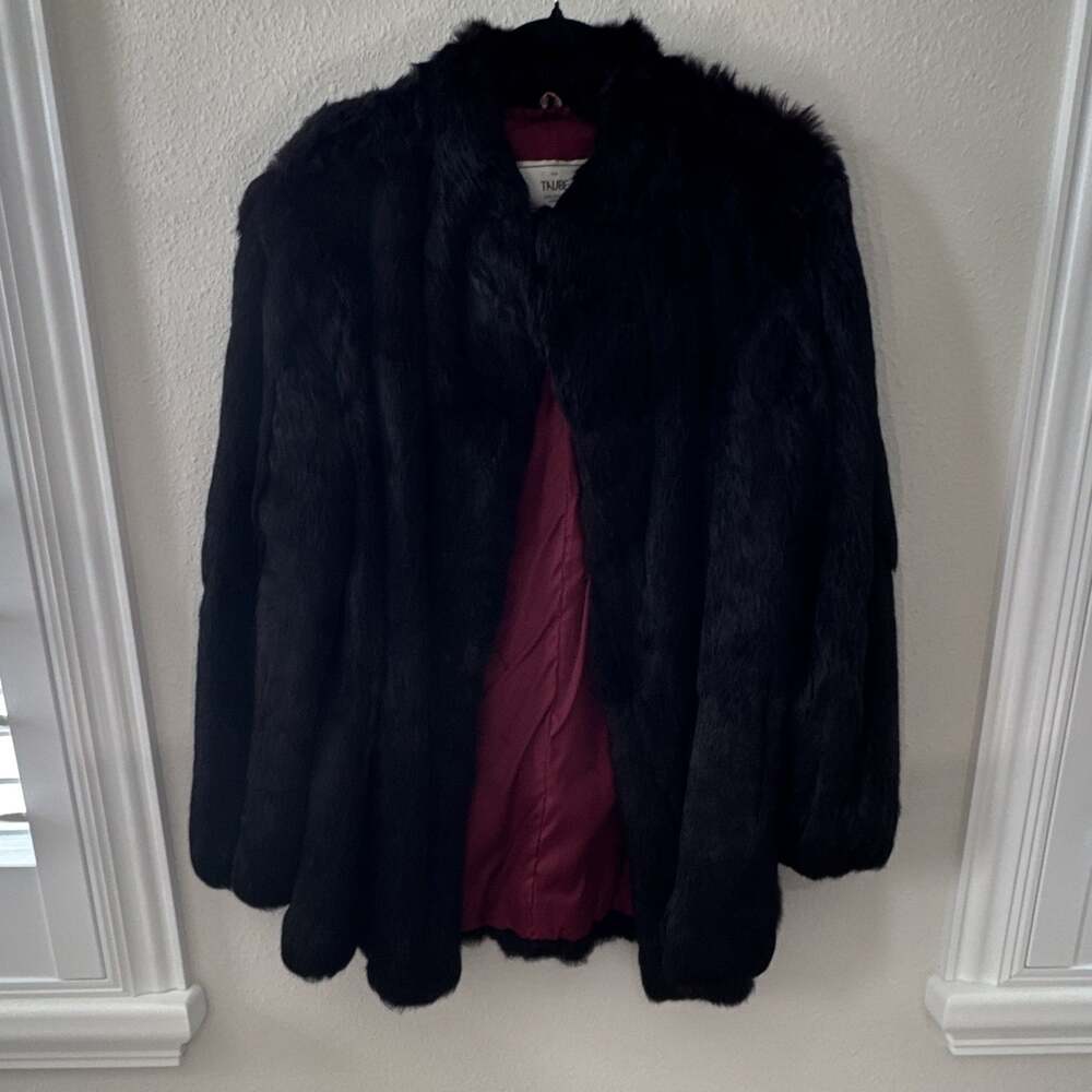 The Taube Collection London Genuine French Rabbit Fur Jacket Black/Burgundy - Picture 10 of 10